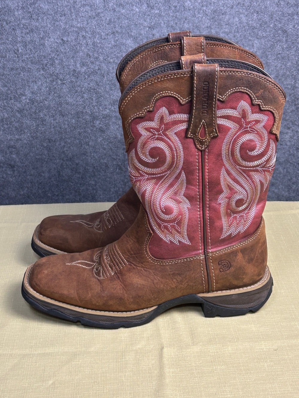 Durango Lady Rebel SZ 9 Brown Leather Western Work Casual Boots Red Embroidered
